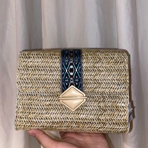 *SOLD*Small Beige & Blue Clutch/Crossbody Bag